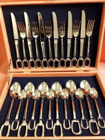 24-piece Handle Hanging Hole Knife Fork And Spoon (Option: Golden 24 Piece Box)