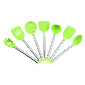 Stainless Steel Silicone 7-piece Kitchen Ware Set Kitchen Silicone Shovel Spoon Suit (Color: green)