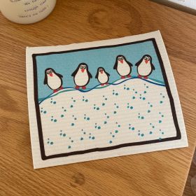 Cartoon Printing Environmental Protection Cellulose Sponge Dishcloth (Option: Penguin Watching Snow-20x17cm)