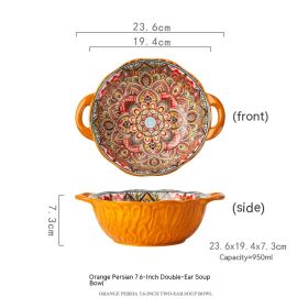 Yellow Green Wave Tree Pattern Flower Hand Painted Underglaze Binaural Ceramic Not Hot Hand Noodle Bowl (Option: OrangePersia-950ML)