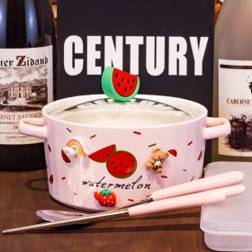 Ceramic Instant Noodle Bowl Good-looking Strawberry With Lid And Ears Easy To Clean (Option: 14 Style)